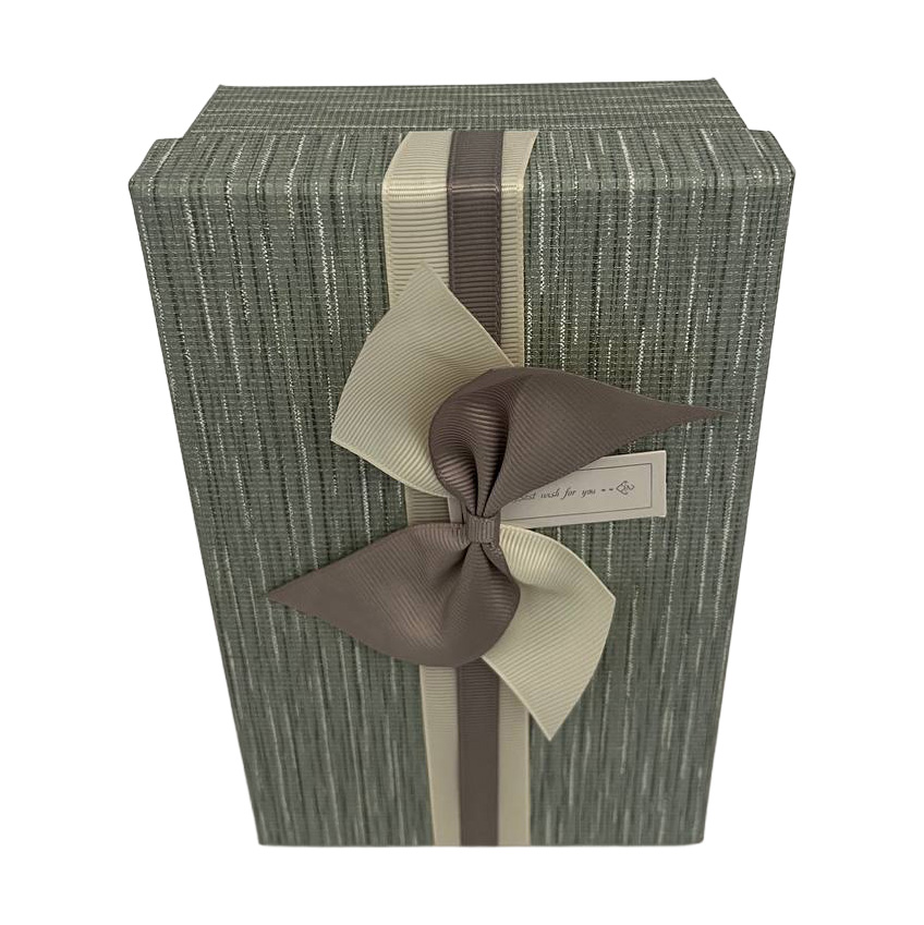 Подарункова коробка прямокутна, сіра з сірим бантом, 21*14*8 см, 110353912 3