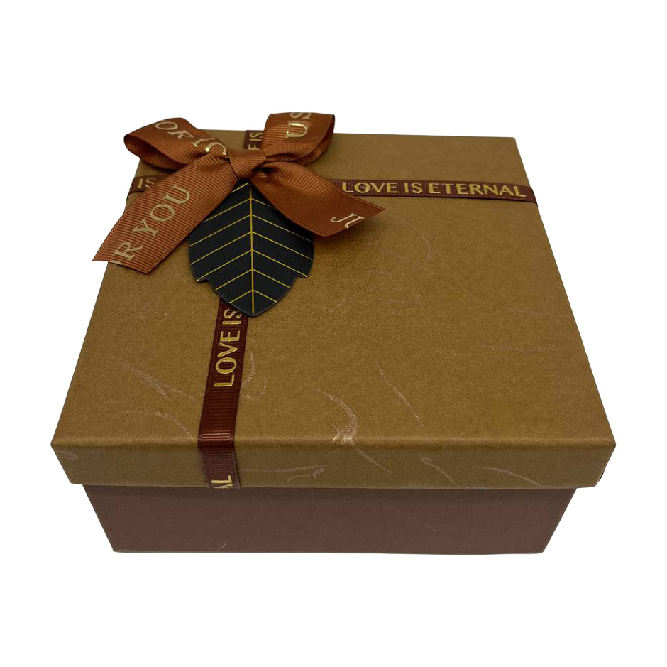 Подарункова коробка квадратна, коричнева з бантом, 15,5*15,5*6,5 см, 420324441 2