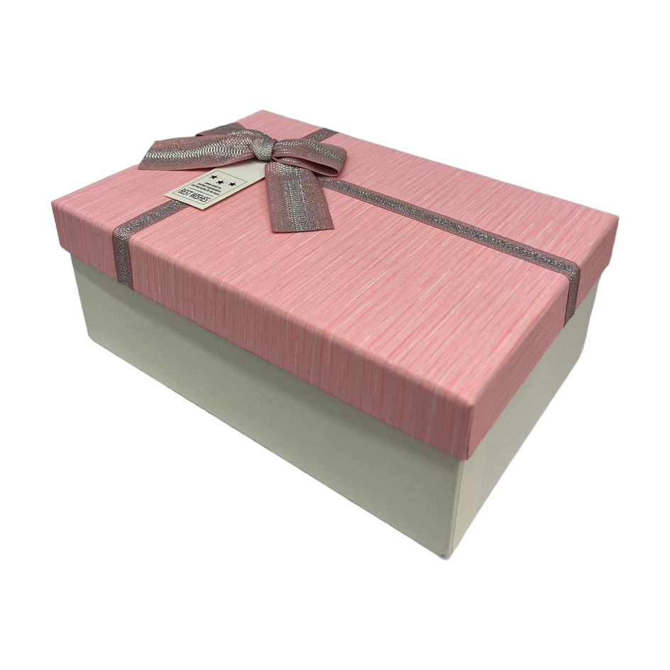 Подарочная коробка прямоугольная, бело-розовая с бантом, 19*12 см, 1103466011