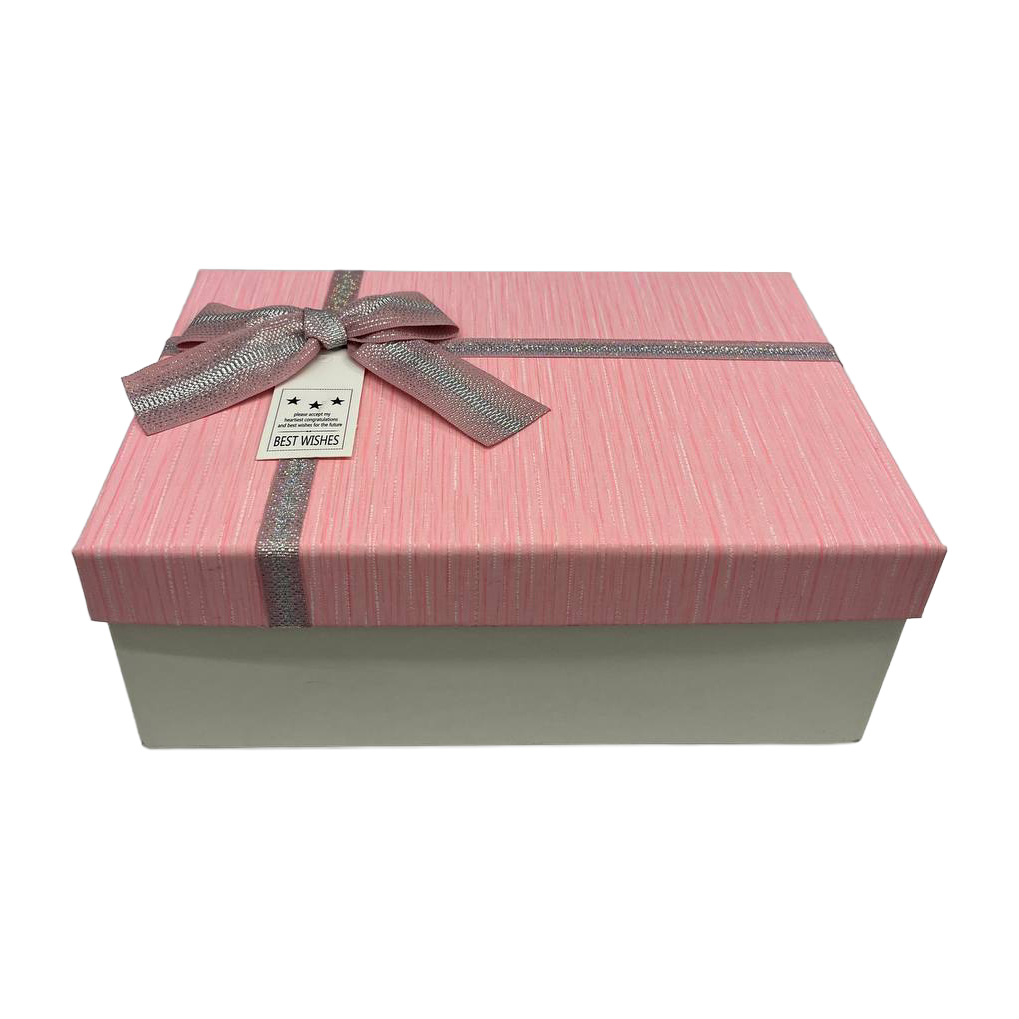 Подарочная коробка прямоугольная, бело-розовая с бантом, 19*12 см, 1103466011 2