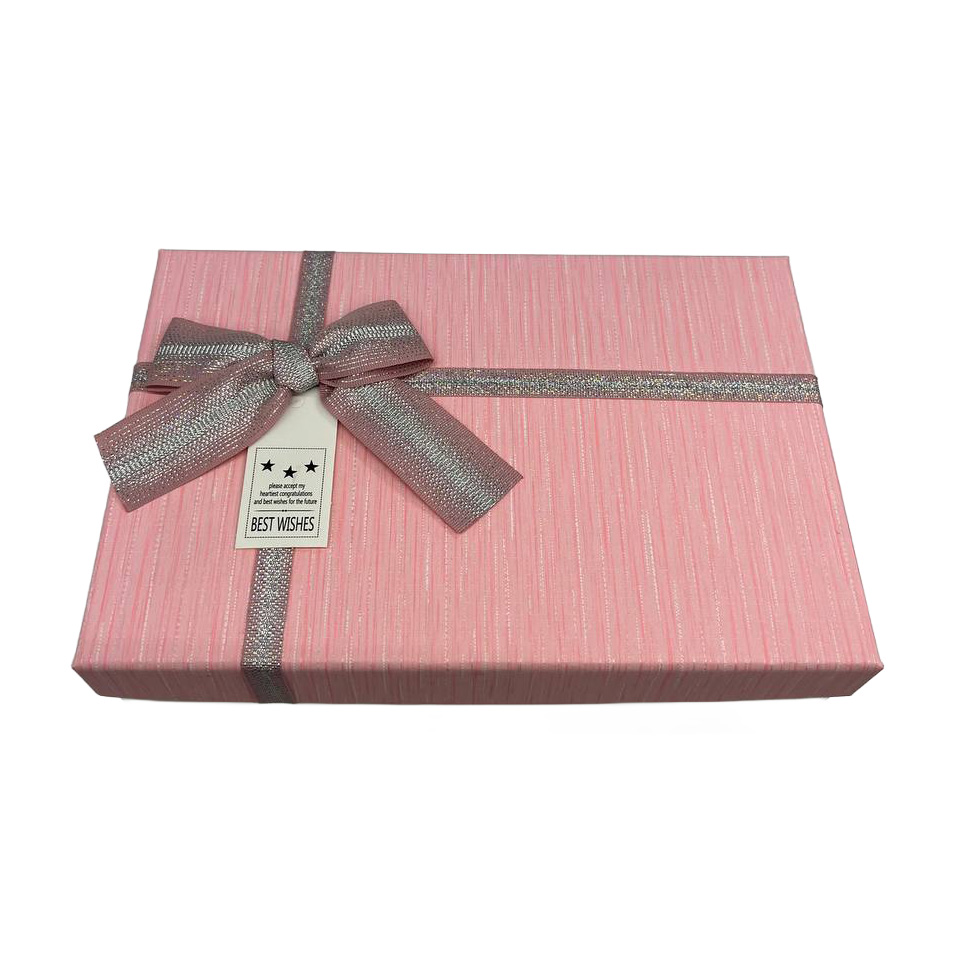 Подарочная коробка прямоугольная, бело-розовая с бантом, 21*14 см, 1103466012 2