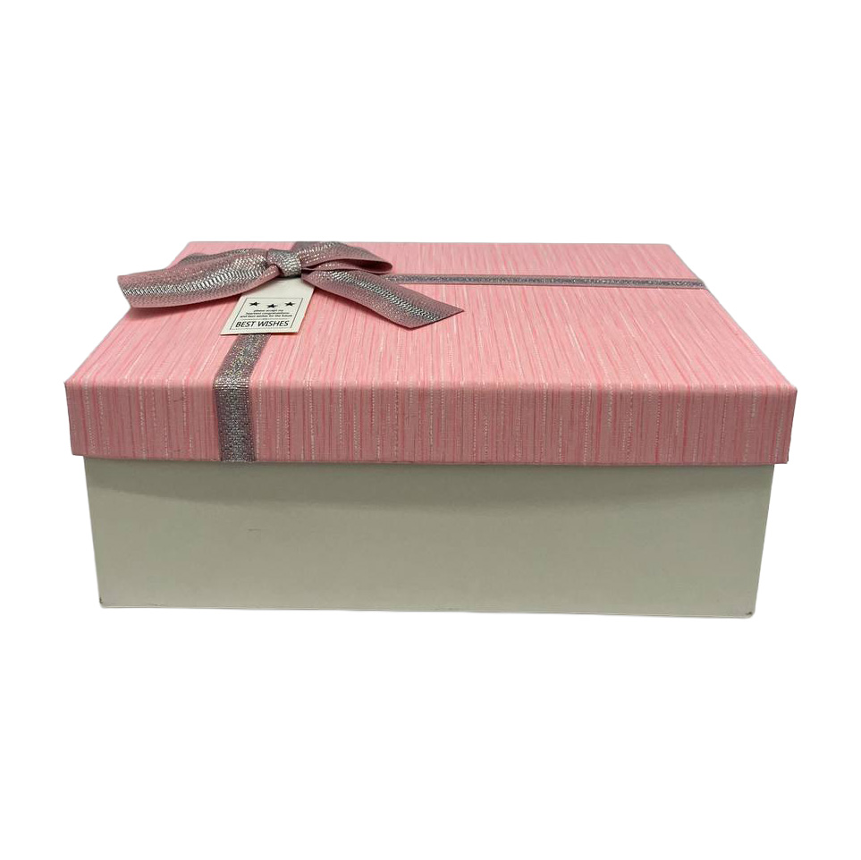 Подарункова коробка прямокутна, біло-рожева з бантом, 23*16 см, 1103466013 1