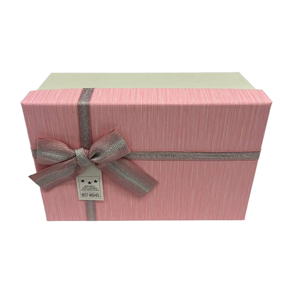 Подарункова коробка прямокутна, біло-рожева з бантом, 23*16 см, 1103466013 3
