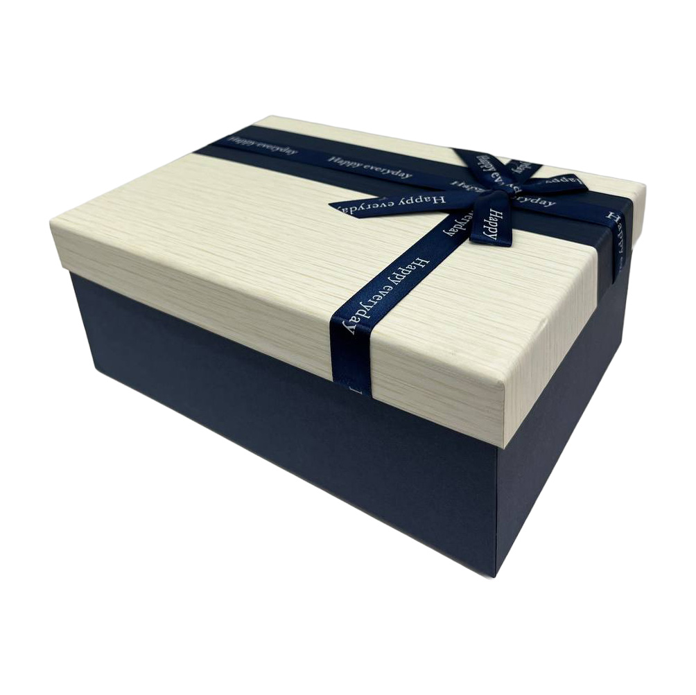 Подарункова коробка прямокутна, біло-синя з бантом, 23*16* 9,5 см, 1103715713