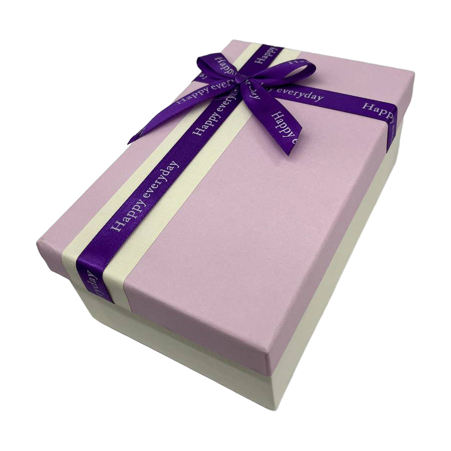 Подарункова коробка прямокутна, біло-фіолетова з бантом, 19*12*6,5 см, 1103532201 1