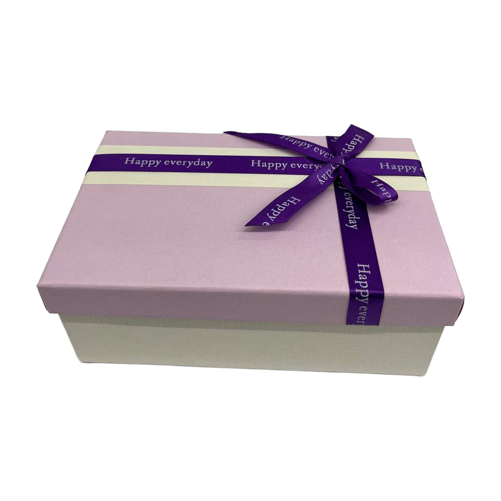 Подарочная коробка прямоугольная, бело-фиолетовая с бантом, 21*14*8 см, 1103532202 4