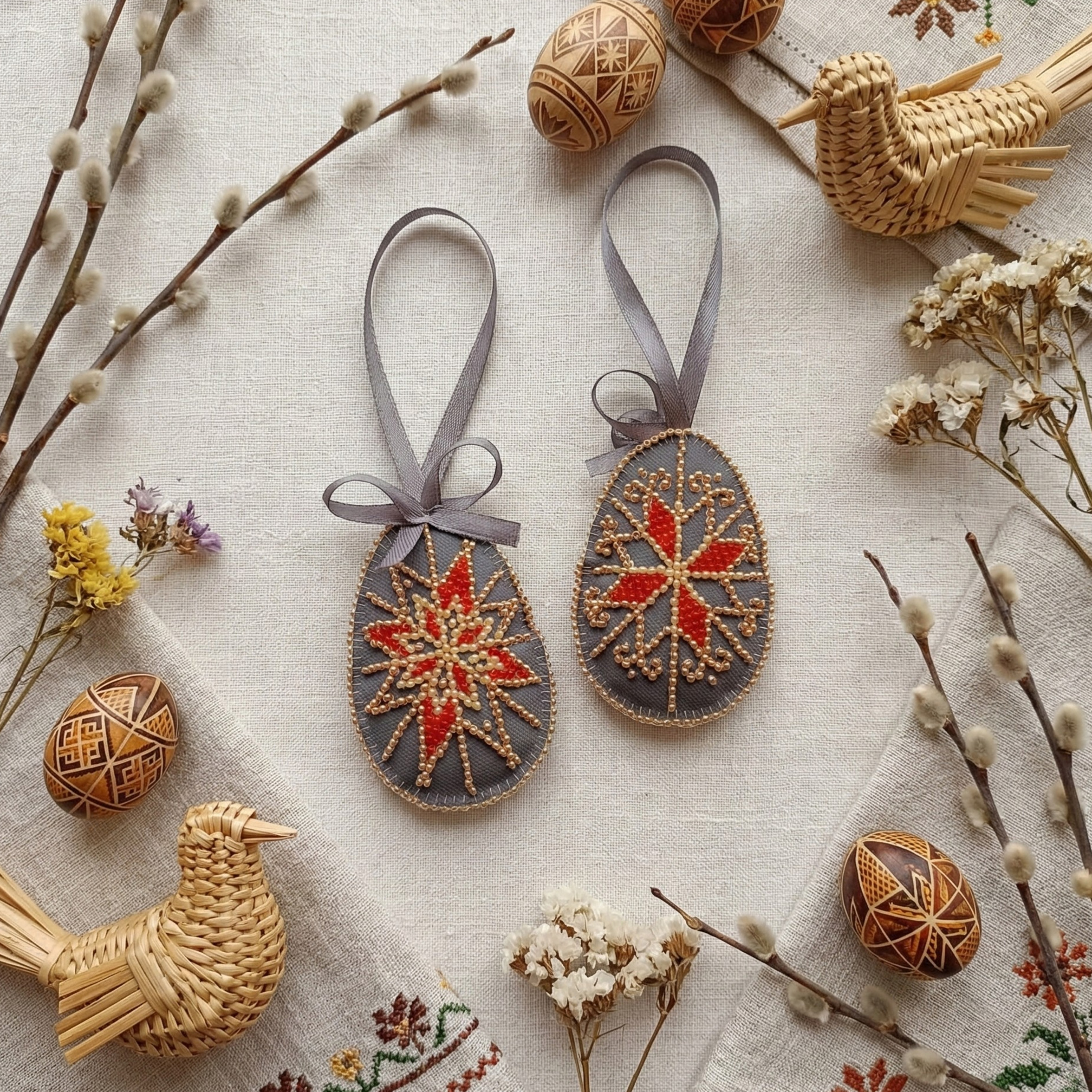 Набір для вишивання бісером інтер’єрної прикраси на натуральному художньому холсті "Великодня зірка", ABT-056