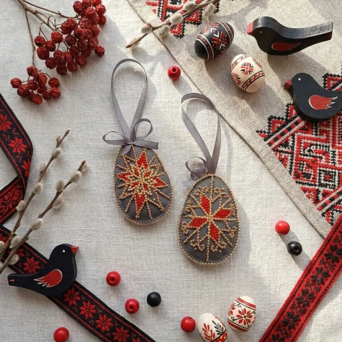 Набір для вишивання бісером інтер’єрної прикраси на натуральному художньому холсті "Великодня зірка", ABT-056 1