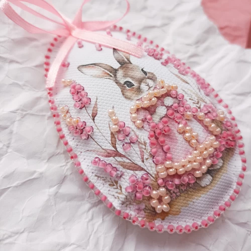 Набір для вишивання бісером інтер’єрної прикраси на натуральному художньому холсті "Пасхальна зайка", ABT-060 4