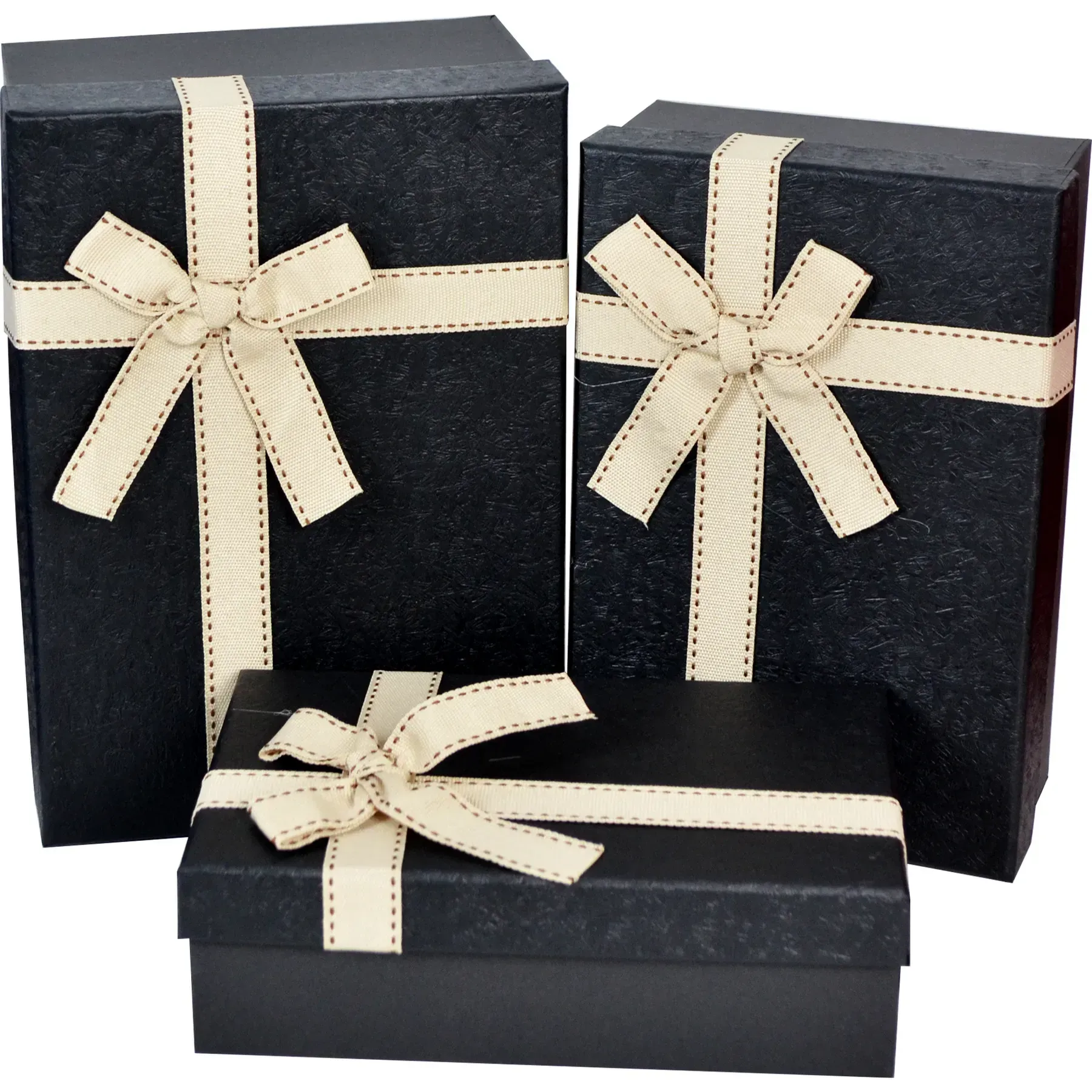 Подарункова коробка прямокутна, чорна з бежевим бантом, 19*12*6,5 см, 1103374851