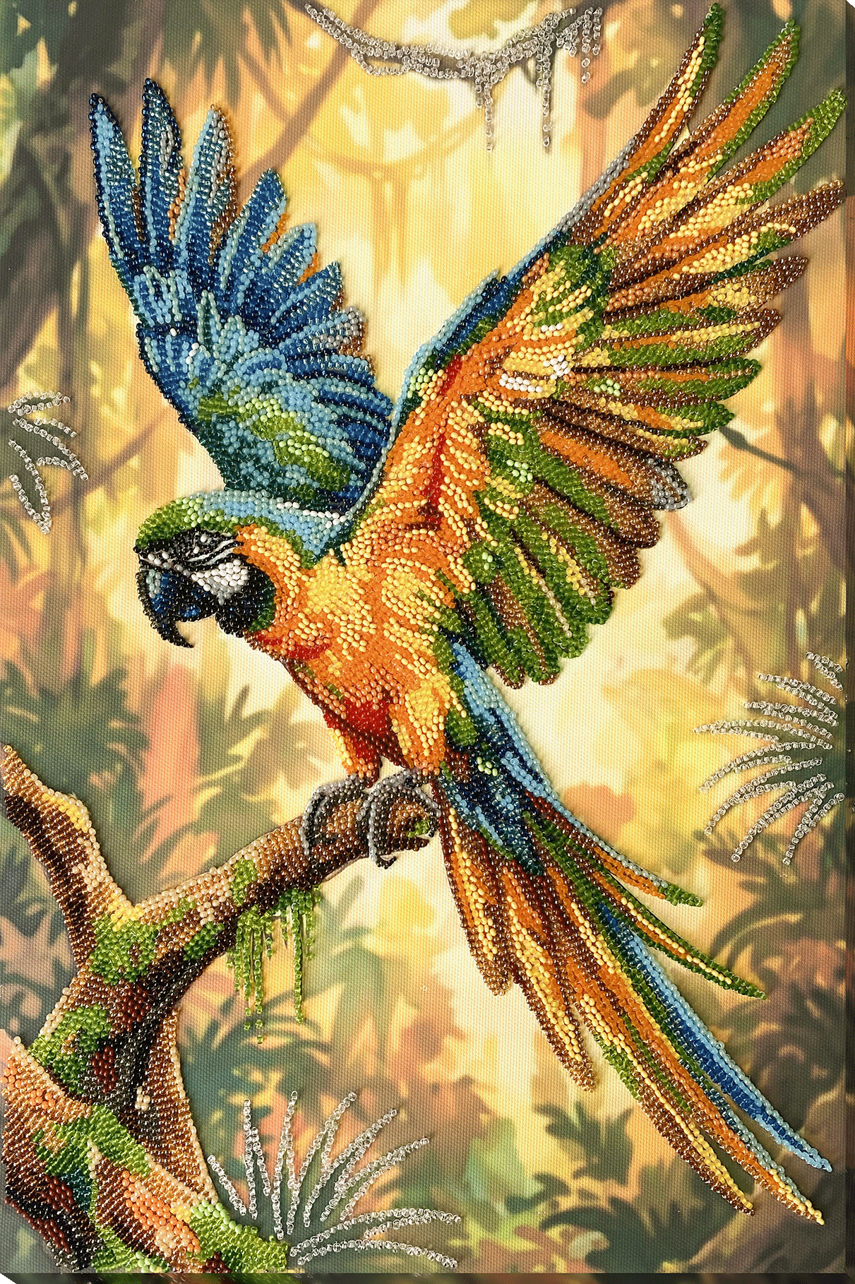 Набор для вышивки бисером на натуральном художественном холсте "Красный попугай", AB-970