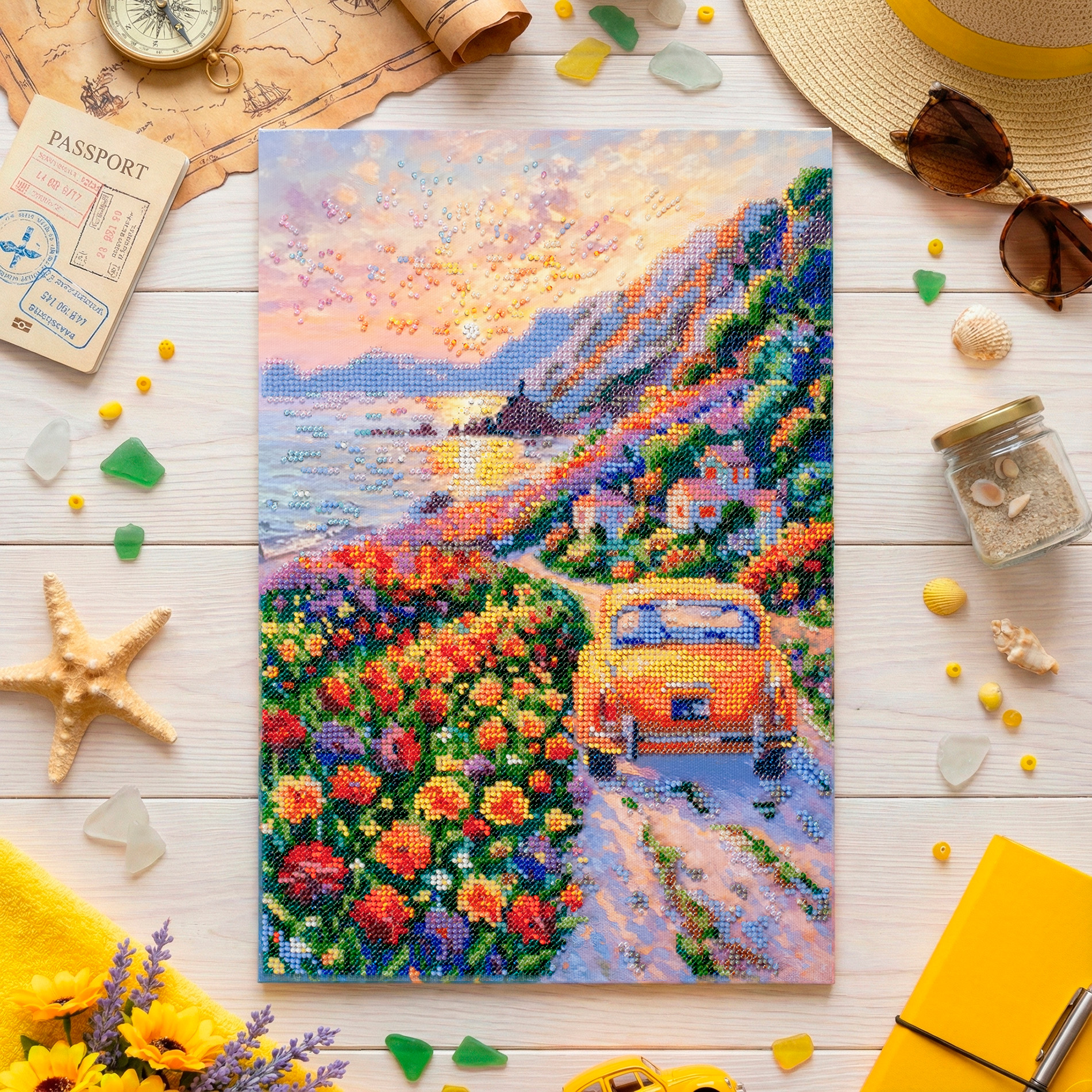 Набор для вышивки бисером на натуральном художественном холсте "Вечере над морем", AB-968 2