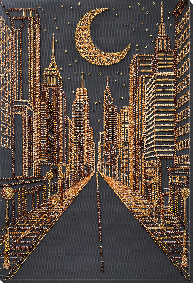 Набор для вышивки бисером на натуральном художественном холсте "Город грез", AB-971