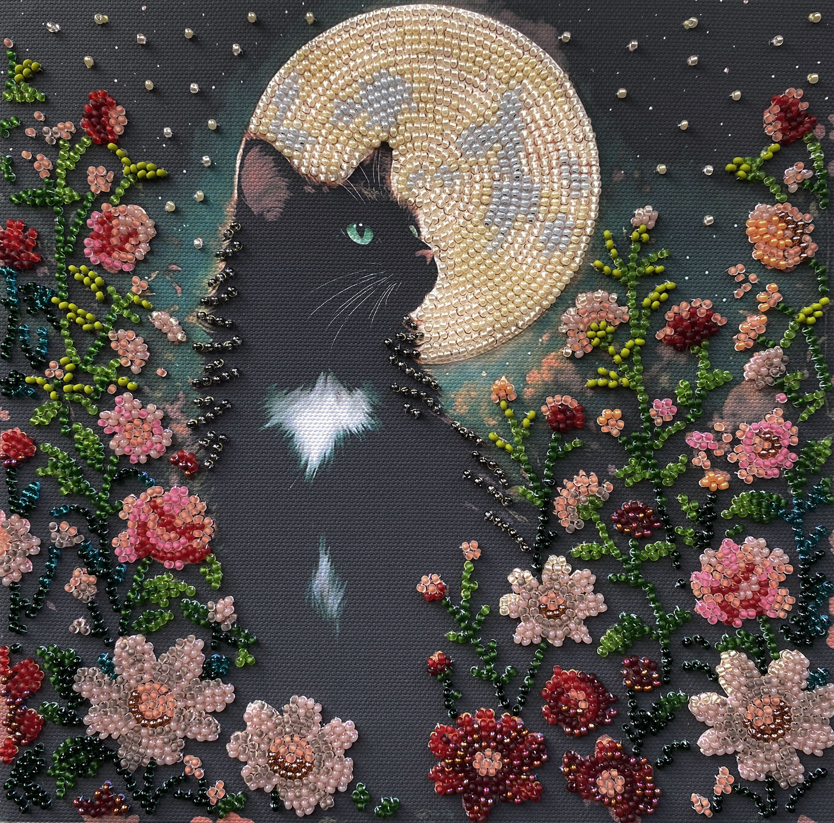 Набор-миди для вышивки бисером на натуральном художественном холсте "Не спится", AMB-136