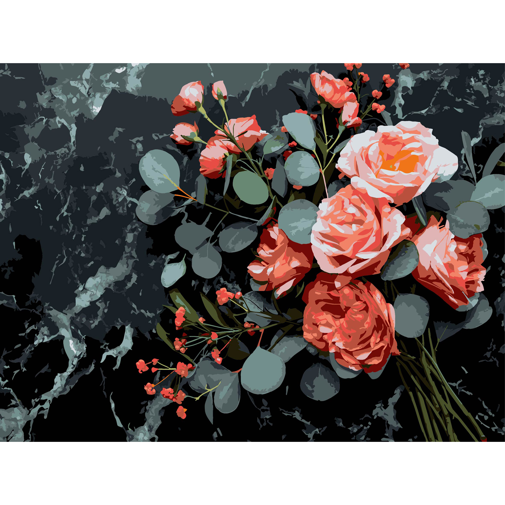 Картина по номерам 30*40 см "Цветочный букет" на черном фоне, FH-31 ТМ "Strateg"