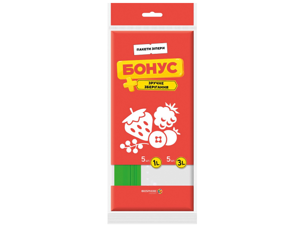 Пакеты-зипперы БОНУС для хранения и заморозки, 1л + 3л, 10 шт, 14303550