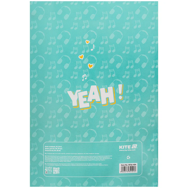 Тетрадь для нот А4, 20 л, SP, SP26-404 4