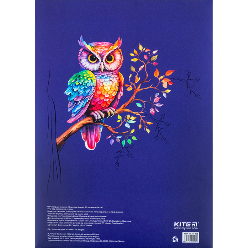 Бумага для акварели А3, 10 листов, 200г/м2, Kite Classic, K-268 1