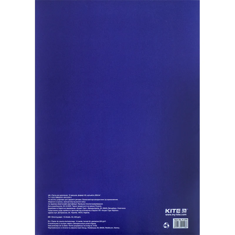 Бумага для чертежа А3, 10 листов, 200г/м2, Kite Classic, K-270 1