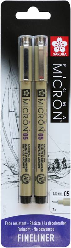 Outlet40 Набір лінерів Pigma Micron 2 шт., (0.5), 0,45 мм, Чорний/Червоний, у блістері, Sakura/1011632
