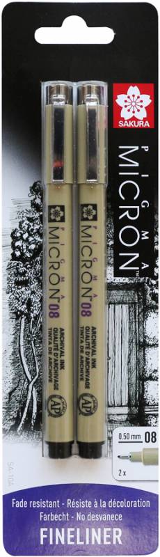 Outlet40 Набір лінерів Pigma Micron 2 шт., (0.8), 0,5 мм, Чорний, у блістері, Sakura/1011631