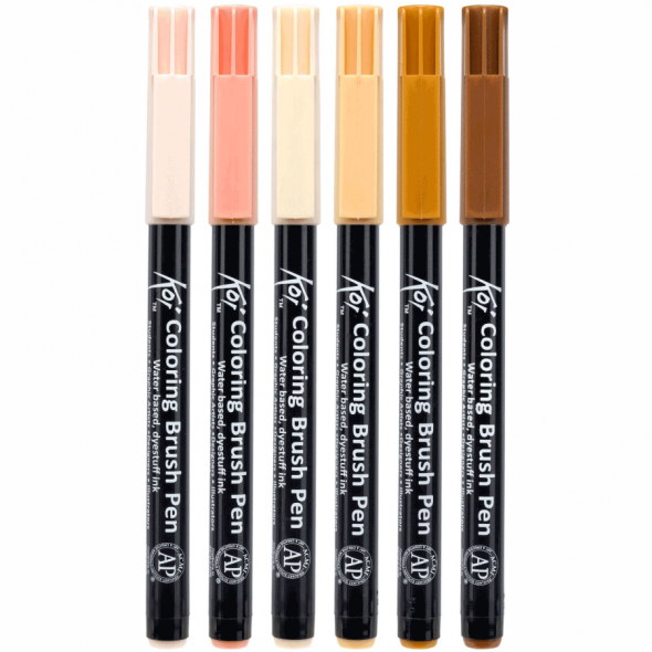 Outlet75 Outlet Набор маркеров Koi Coloring Brush Pen, Portrait 6цв., Sakura/862557/1012545 1