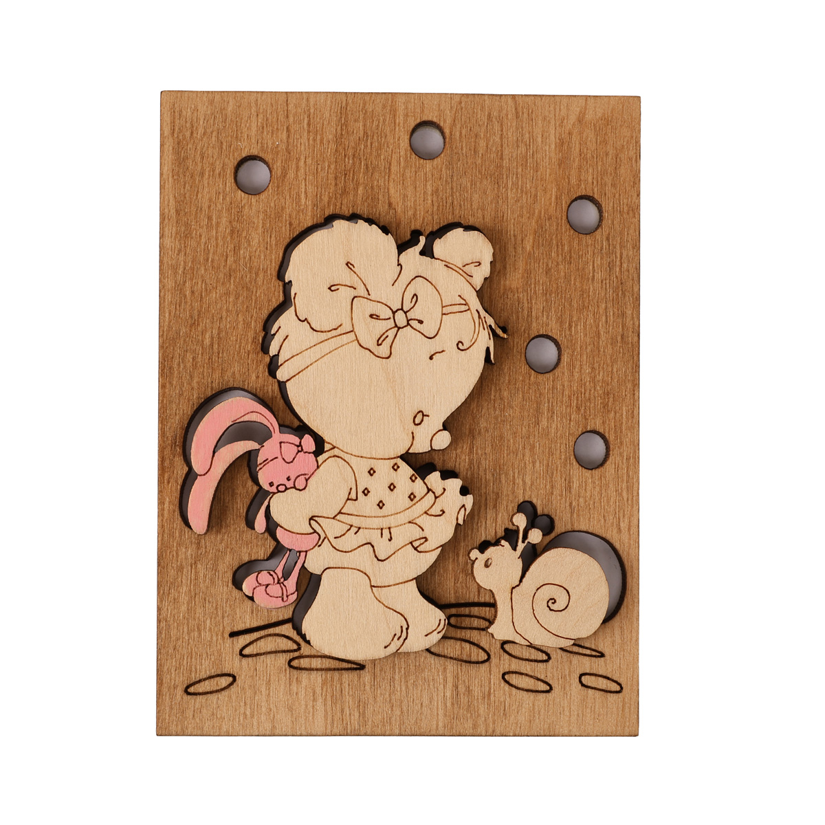 Открытка-мини из фанеры ручной работы "Мишка с улиткой" 10*7,5 см, 000544 ArtBober