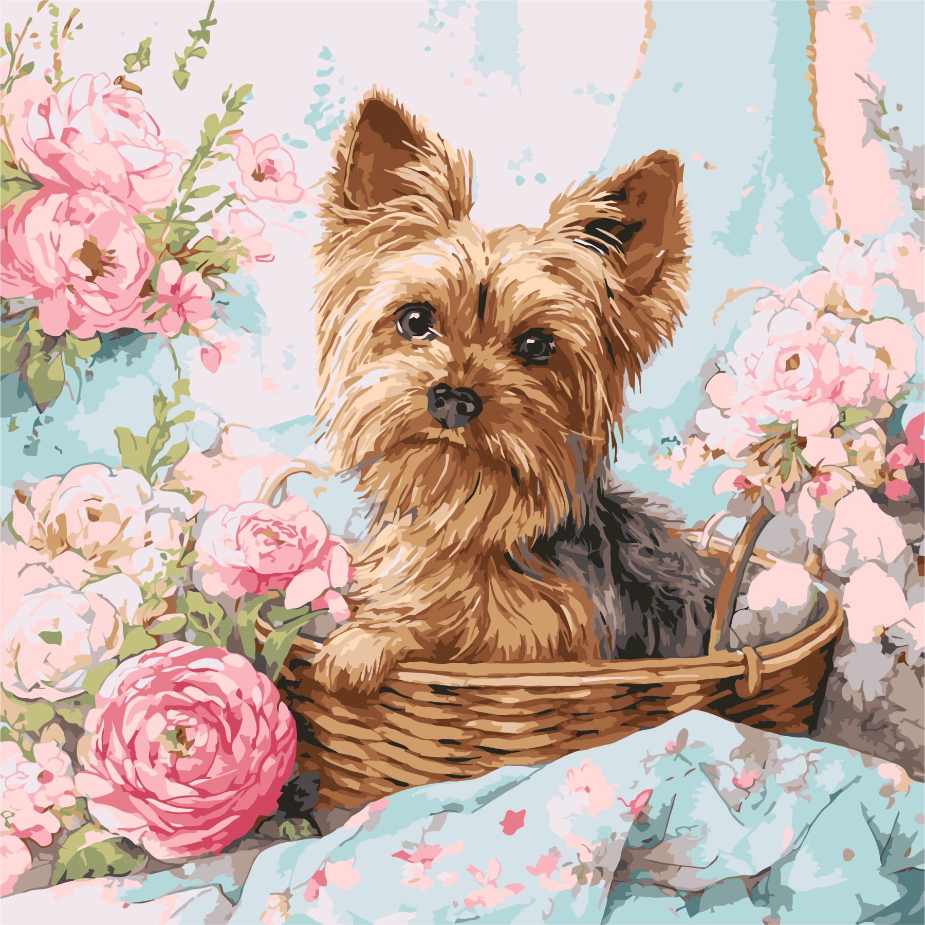 Набір для розпису по номерах 40*40 см "Йорк в кошику", KHO6797 ТМ "Ідейка"