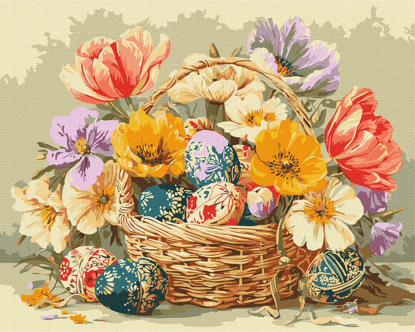 Набір для розпису по номерах 40*50 см "Великодній кошик з квітами", KHO5186 ТМ "Ідейка"