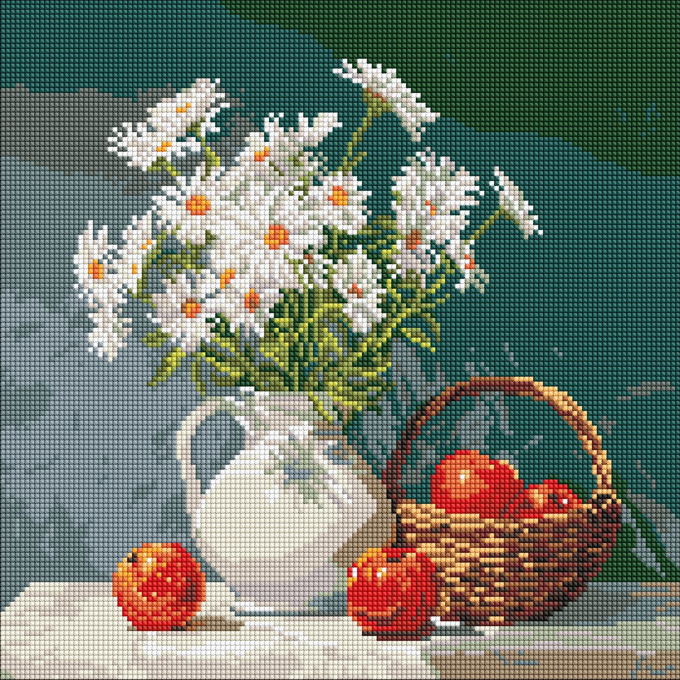 Набір з алмазною мозаїкою "Букет ромашок з яблуками" 40*40 см, AMO8339 ТМ "Ідейка"