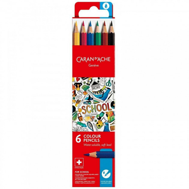 Outlet40 Набор акварельных карандашей 6 цв. Caran d’Ache School Lin карт. бокс, 1290.706/1026372 1
