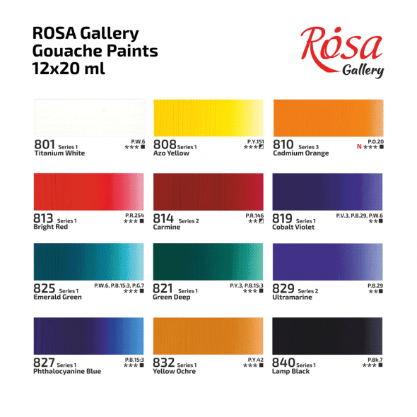 Набір гуашевих фарб, 12*20 мл, ROSA Gallery 5