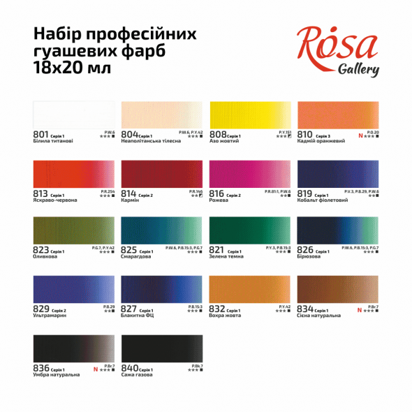 Набір гуашевих фарб, 18*20 мл, ROSA Gallery 4