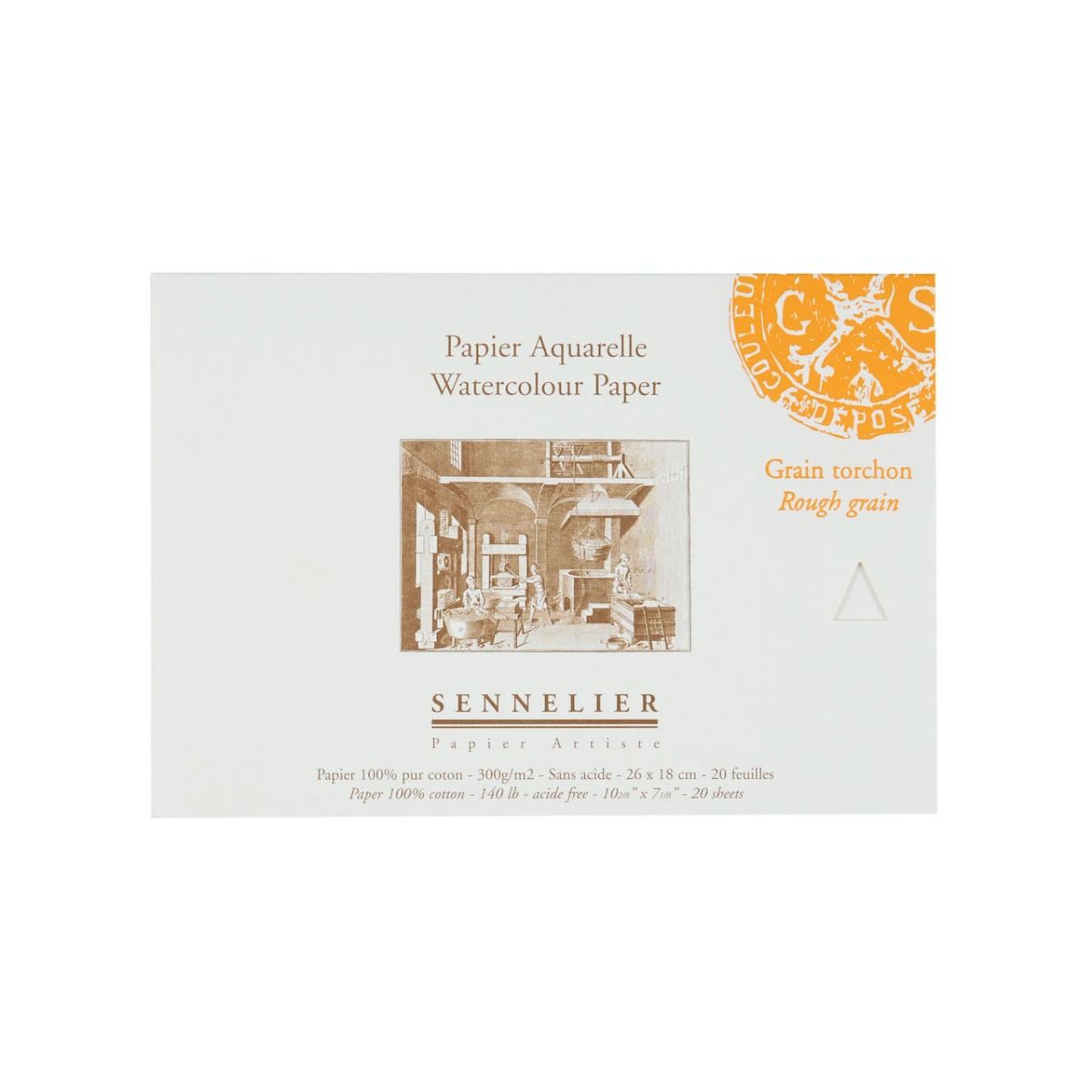 Склейка для акварелі "Sennelier" 20 арк., крупне зерно, 300 г/м, 26*18 см, N139855
