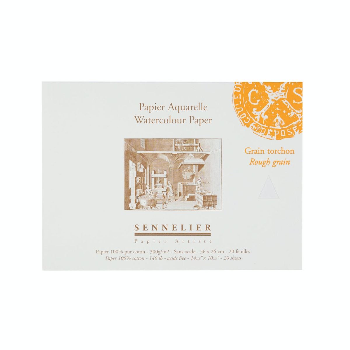 Склейка для акварелі "Sennelier" 20 арк., крупне зерно, 300 г/м, 36*26 см, N139854