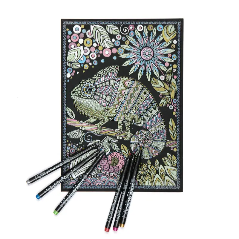 Раскраска A4 на черной бумаге 4 л, 6 маркеров 1 мм, 9390 3