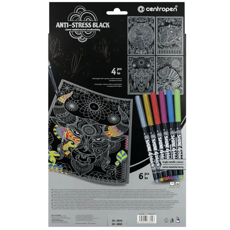 Раскраска A4 на черной бумаге 4 л, 6 маркеров 1 мм, 9390 1