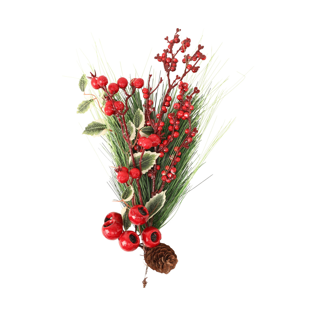 Декоративна гілка з листя, хвої і червоних ягід 40 см, 903-507