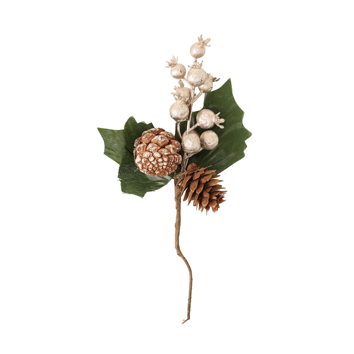 Декоративна гілка з листя, шишок і ягід, 22 см, 901-054