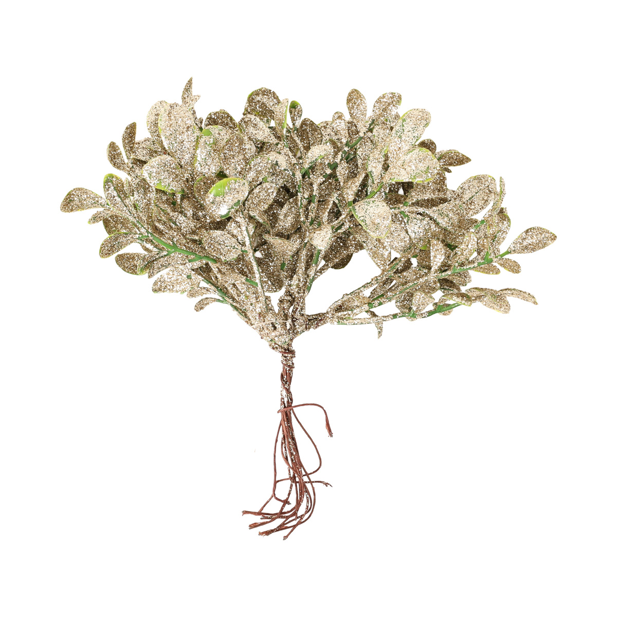 Декоративний букетик листя в гліттері, шампань, 19 см,  901-179 1