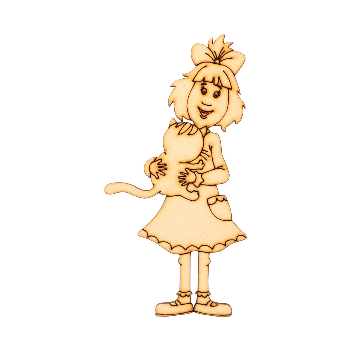 Заготовка магнита деревянная "Девочка с котом" 55*100 мм LK072