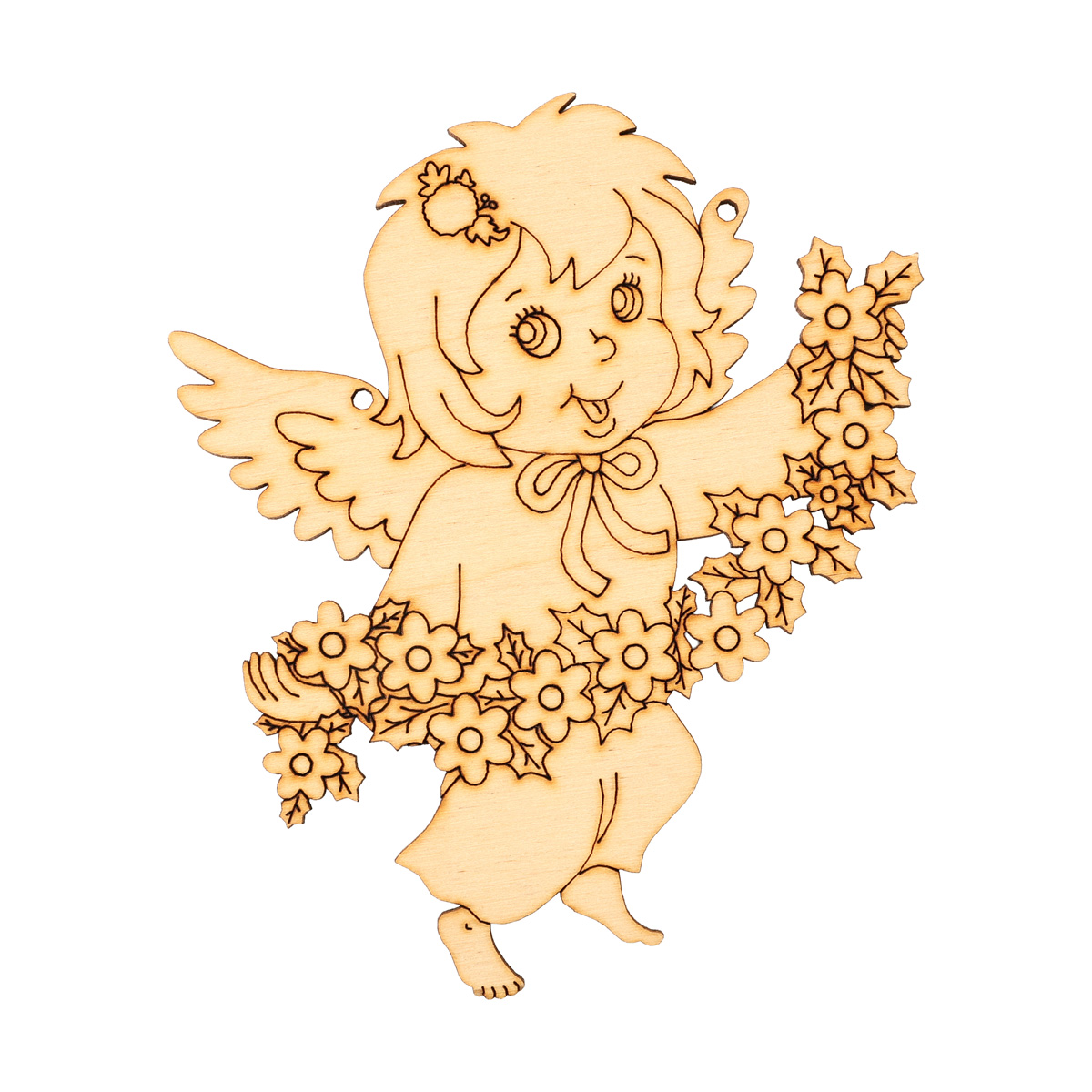 Заготовка деревянная "Ангелочек с цветочной гирляндой" подвес, VD046-1
