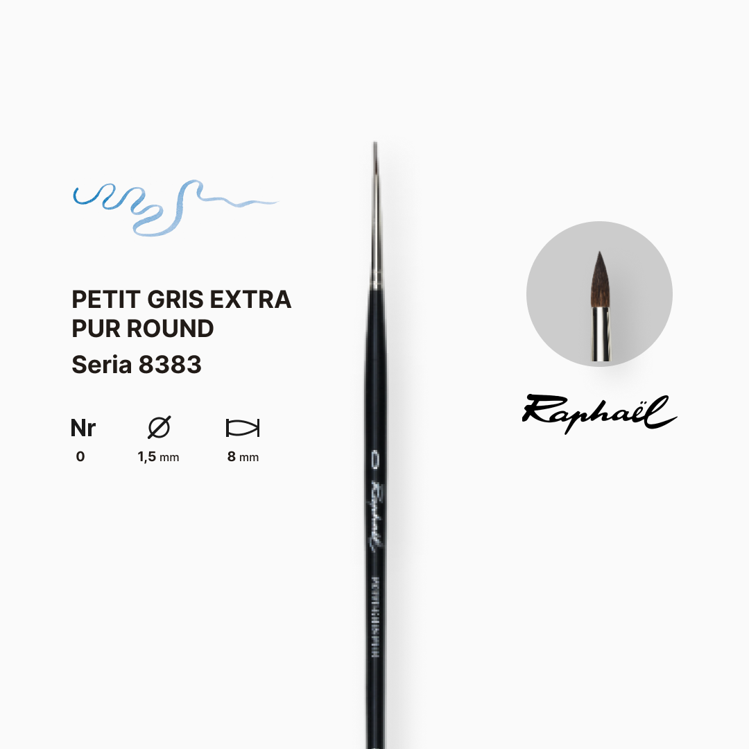 Пензель білка кругла "Raphael" Petit Gris Eхtra Pur, №0, професійний, коротка ручка, 8383.0 1