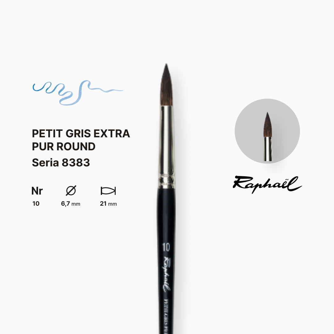 Пензель білка кругла "Raphael" Petit Gris Eхtra Pur, №10, професійний, коротка ручка, 8383.10 1