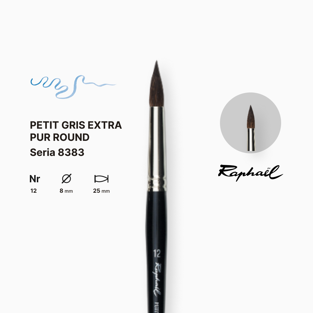 Пензель білка кругла "Raphael" Petit Gris Eхtra Pur, №12, професійний, коротка ручка, 8383.12 1