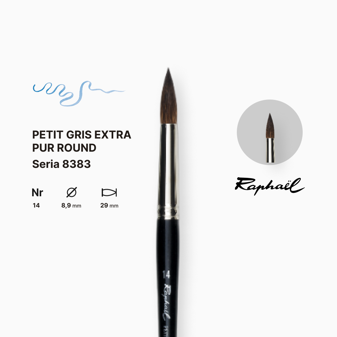Пензель білка кругла "Raphael" Petit Gris Eхtra Pur, №14, професійний, коротка ручка, 8383.14 1