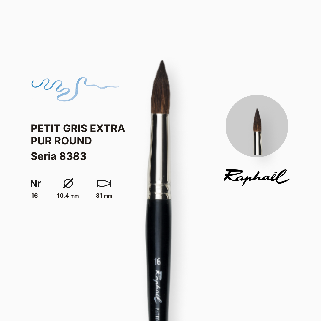 Пензель білка кругла "Raphael" Petit Gris Eхtra Pur, №16, професійний, коротка ручка, 8383.16 1