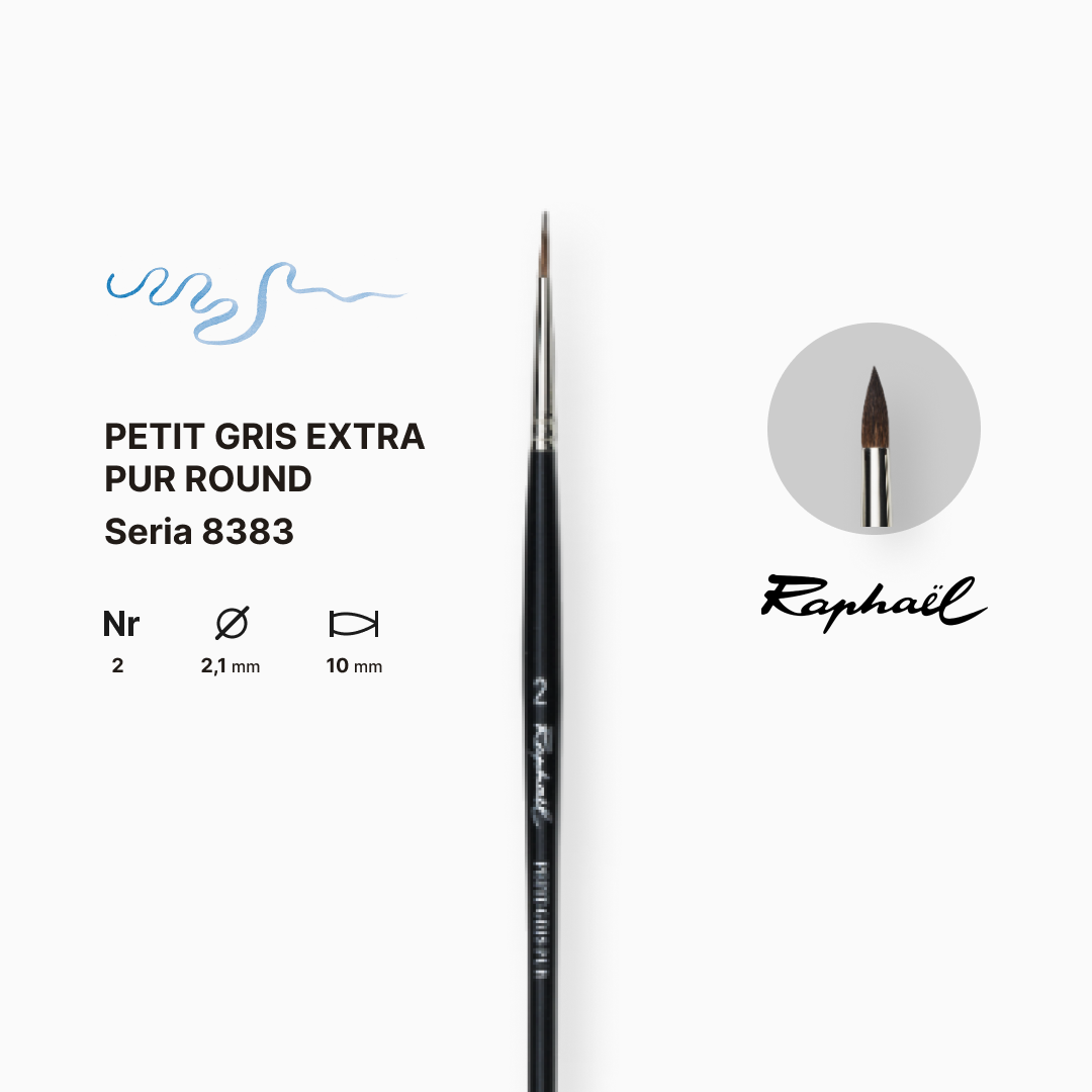 Пензель білка кругла "Raphael" Petit Gris Eхtra Pur, №2, професійний, коротка ручка, 8383.2 1