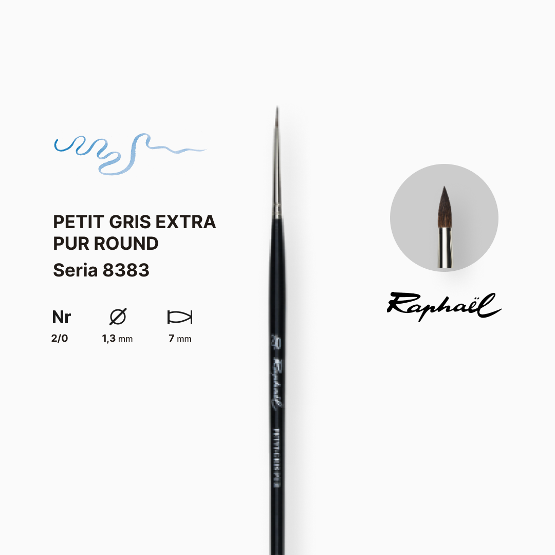 Пензель білка кругла "Raphael" Petit Gris Eхtra Pur, №2/0, професійний, коротка ручка, 8383.2/0 1