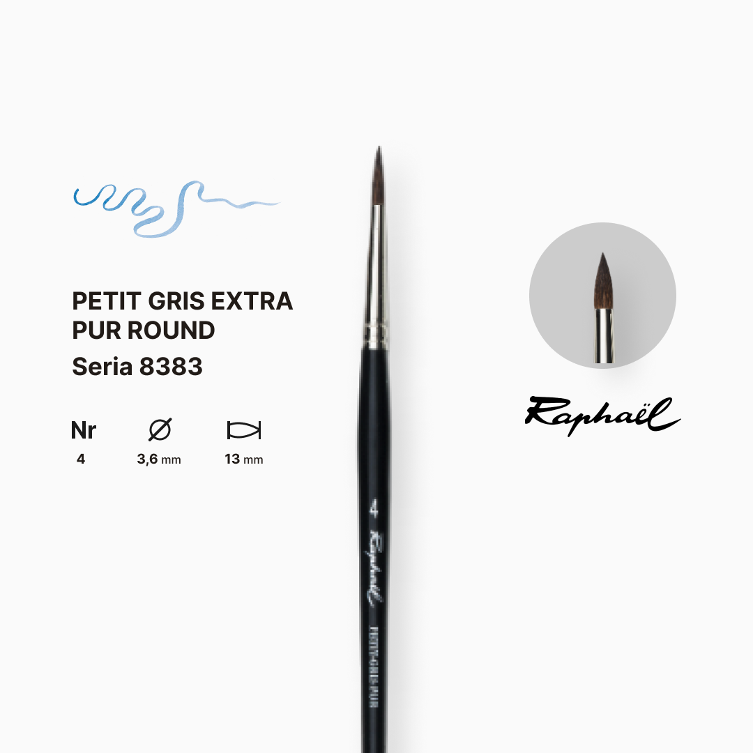 Пензель білка кругла "Raphael" Petit Gris Eхtra Pur, №4, професійний, коротка ручка, 8383.4 1